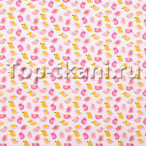 Лоскут Ситец набивной - Колибри (Розовый-желтый-малиновый) (110 см х 95 см)